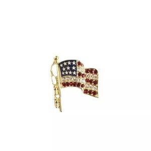 Napier Brooch Rhinestone Flag Gold-tone Hardware